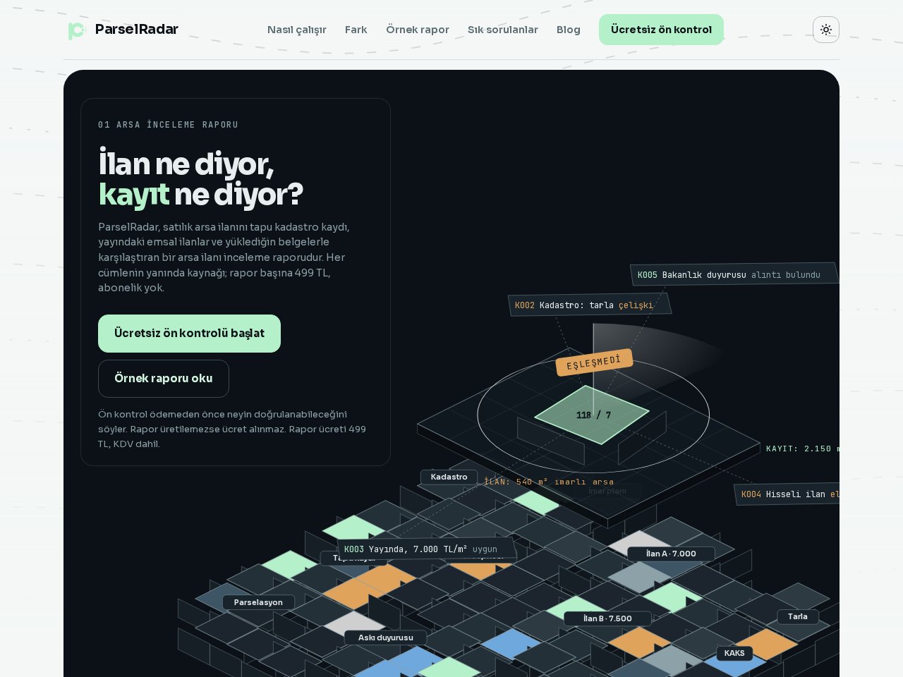 ParselRadar internet sitesinin gerçek ekran görüntüsü